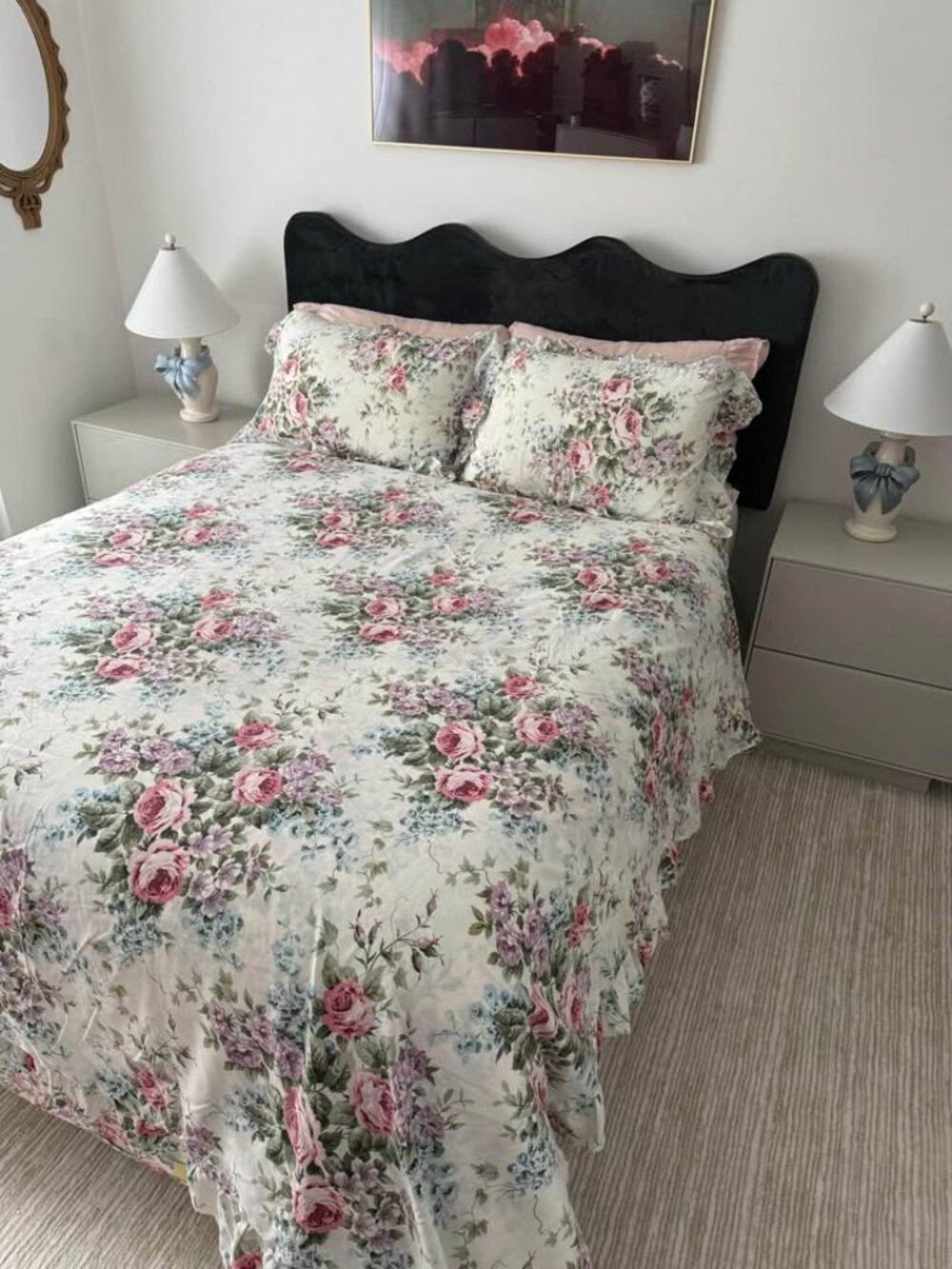 Vintage English Rose Floral Print FULL Duvet Cover Bed Set with 2 Shams